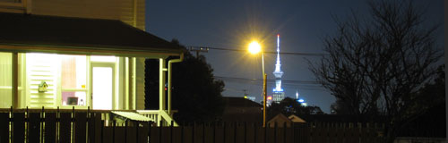 A view from Belmont to Sky Tower at night